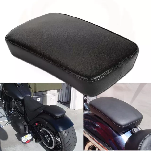Black Leather Pillion Rectangle Pad Rear Seat 6 Suction Cup For Harley