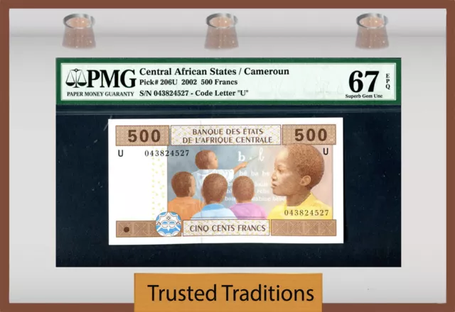 Tt Pk 206U 2002 Central African States Cameroun 500 Francs Pmg 67 Epq Superb Gem