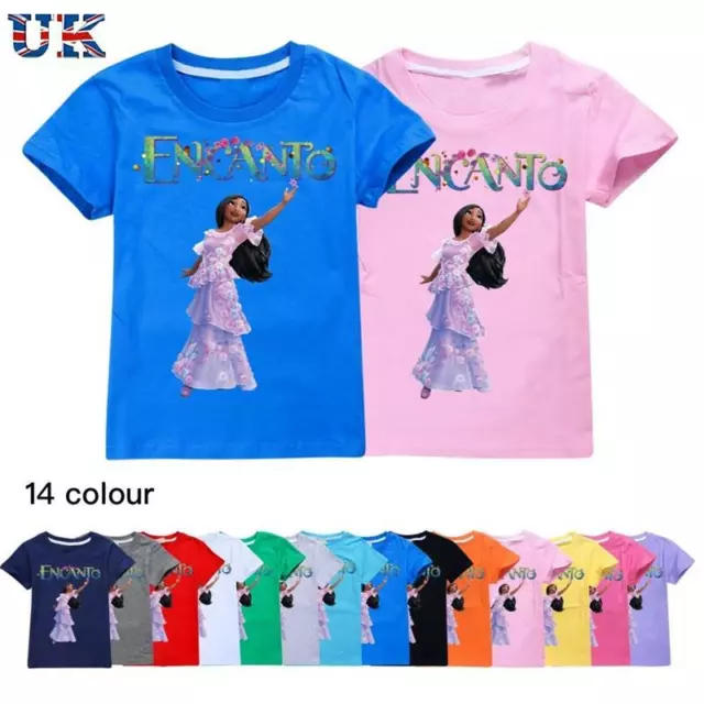 Girls Encanto ISABELA Print Short Sleeve T-Shirt 100% Cotton Tshirt Tops Tee UK