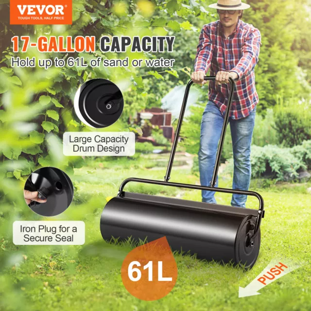 VEVOR Lawn Roller Yard Roller 17 Gallon Sand/Water Filled Steel Sod Roller Push 2