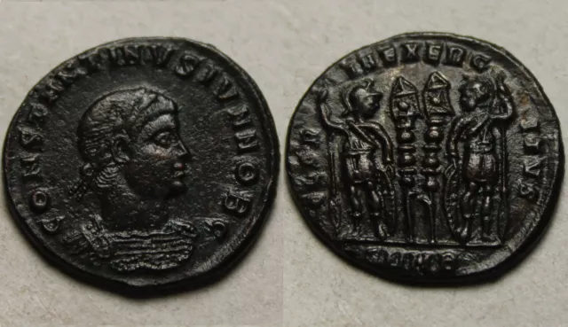 Constantine Rare genuine Ancient Roman coin Legion soldiers Standards Heraclea