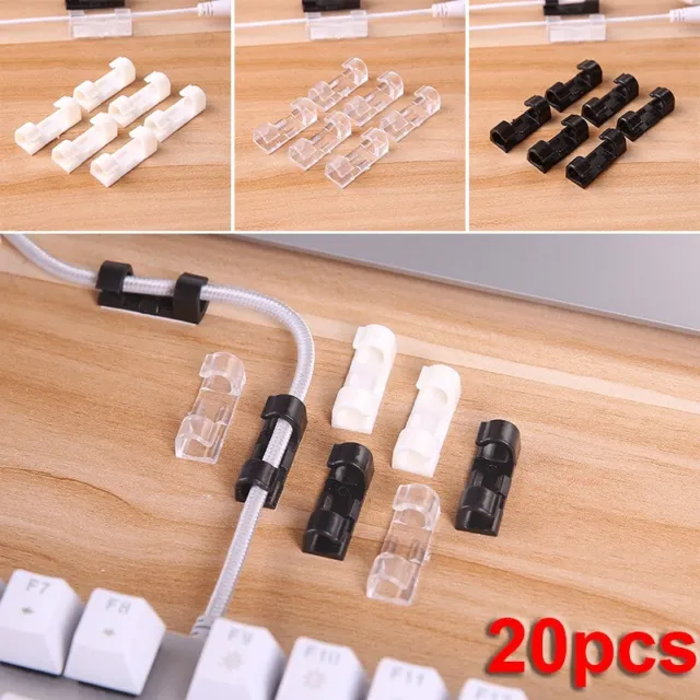 20 Self Stick Wire Cable Cord Clips Clamp Table Wall Tidy Organizer Holder