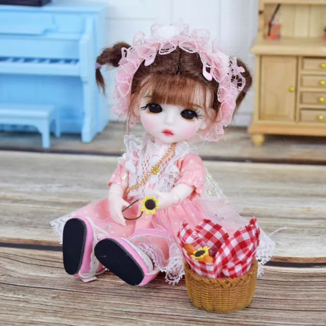 Bambola 1/8 BJD Carino regalo per bambini corpo 6 pollici + occhi + parrucca + scarpe + set completo abito 7