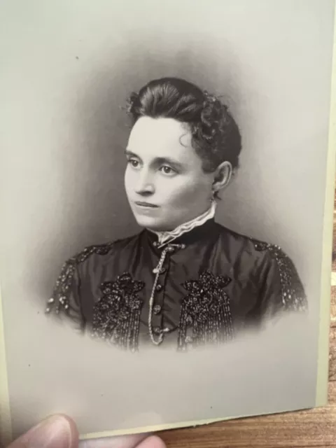 Antique Cabinet Card Photo  Beautiful Intense  Woman Military Inspired Fashion