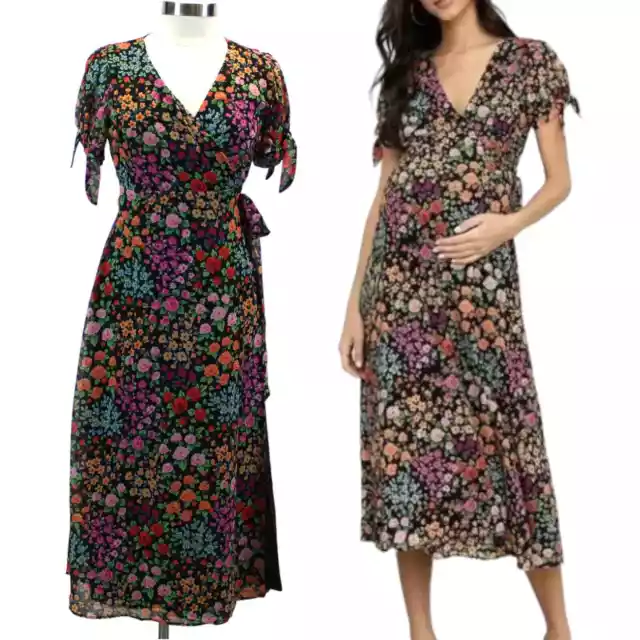 NEW Yumi Kim Anthropologie Maternity L Bella Wrap Dress Floral Kingston Garden