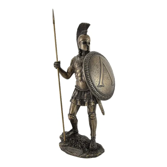 Guerriero greco spartano con lancia e scudo oplite bronzo fuso freddo e resina