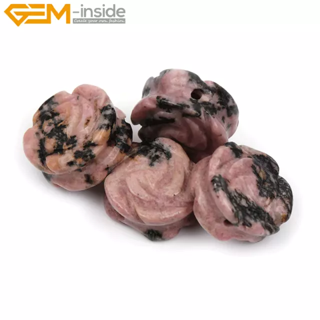 12Pcs Natural Gemstones Rose Flower Plant Hand Carved Jewelry Making Beads 14mm