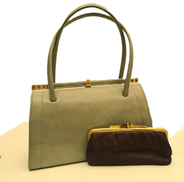 1940`S WARTIME STYLE Grey True vintage snap shut kelly handbag ...