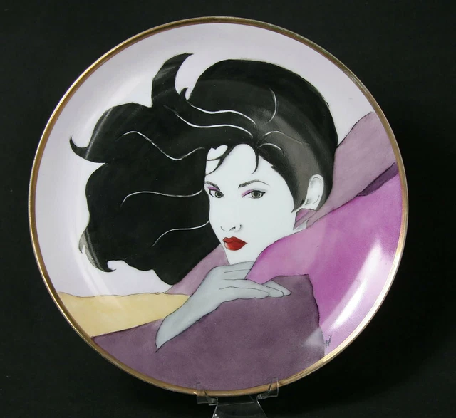 Handpainted Porcelain Plate Signed Alice Woffordipat Shades Of Patrick Nagel