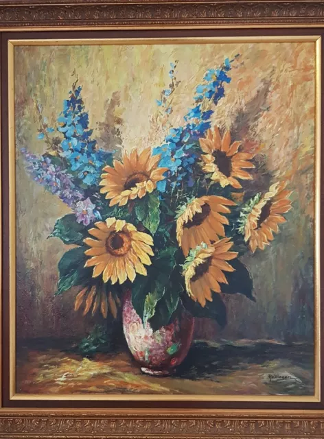 XL Ölgemälde Gemälde Sonnenblumen Blumen Stillleben signiert Prunkrahmen Bild