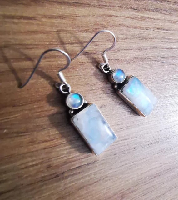 925 Sterling Silver Rainbow Moonstone Earrings  Semi Precious Stone Hand Made