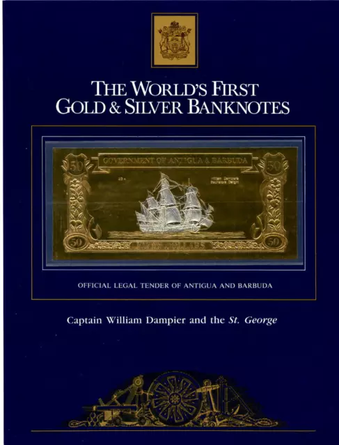 23kt Gold & Silver UNC $50 Antigua 1981 - Captain William Dampier and St George