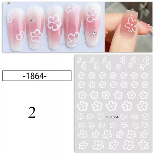 3D Blanco Flores Adhesivos Uñas Cerezo en Flor Hojas Uña Calcomanías Etiq < 3