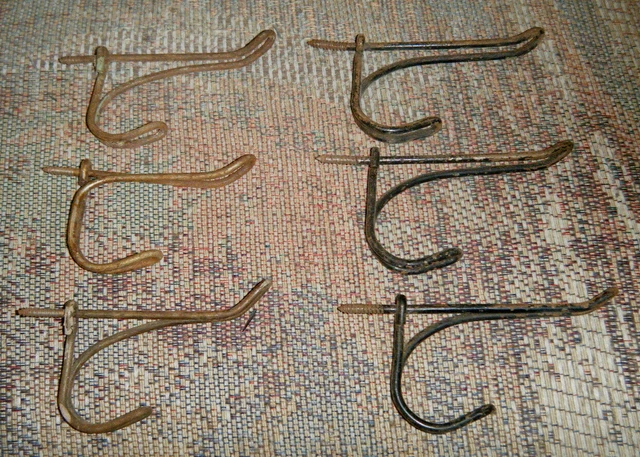 Lot of 6 Antique Bent Wire Screw in School House Wall Hooks