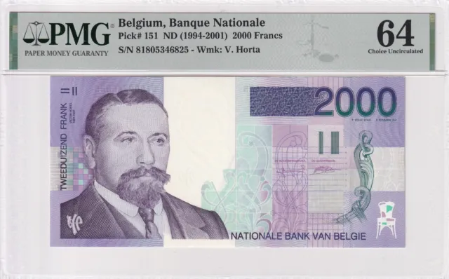Belgium 2000 Francs PMG 64