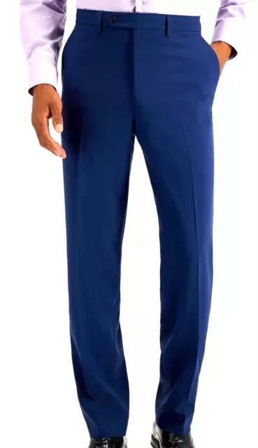 Nautica Men's Suit Pants Only 43 x 34 Solid Blue Modern-Fit Bi-Stretch Flat Pant