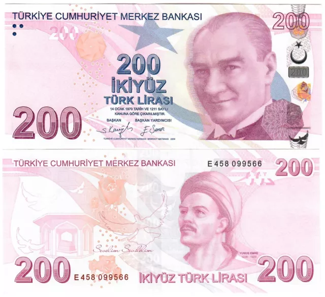 Turkey 200 Lira 2009 (2021) aUNC Kavcioglu/Sener