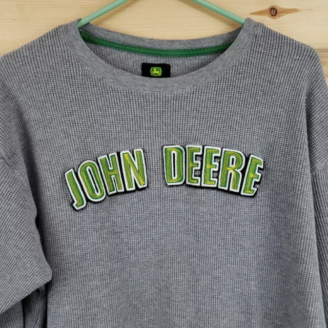 John Deere Gray Long Sleeve T-Shirt Men's Size Large Thermal Waffle