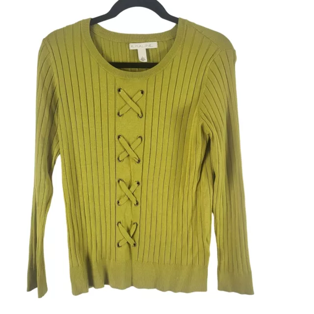 Emaline Long Sleeve Sweater Top L Womens Green Crew Neck Pullover