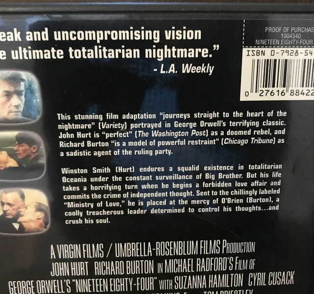 RARE GEORGE ORWELL'S 1984 (dvd 2003 NTSC 1) J. Hurt R. Burton $143.55 ...