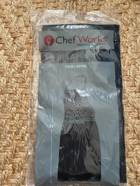 Chef Works unisex Bib Apron Black 33 x 28 new in package