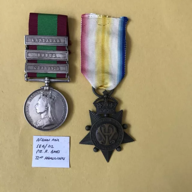 AFGHAN WAR MEDAL AND STAR PAIR,Bates 72nd Highlanders,Victorian Campaign Medals