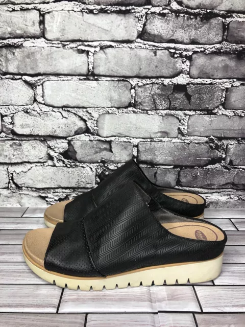 Dr. Scholl’s Go Big Black Leather Slide Wedge Sandals Shoes Women Sz 10M US/40EU