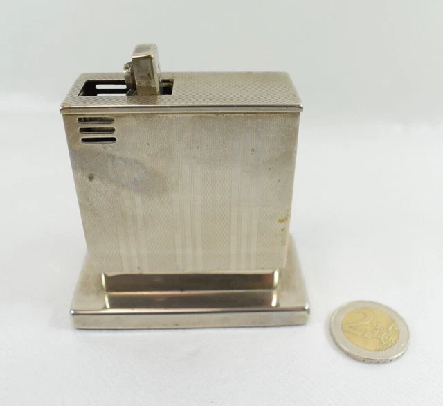 Ancien Briquet De Table Vestale Gaz Argente