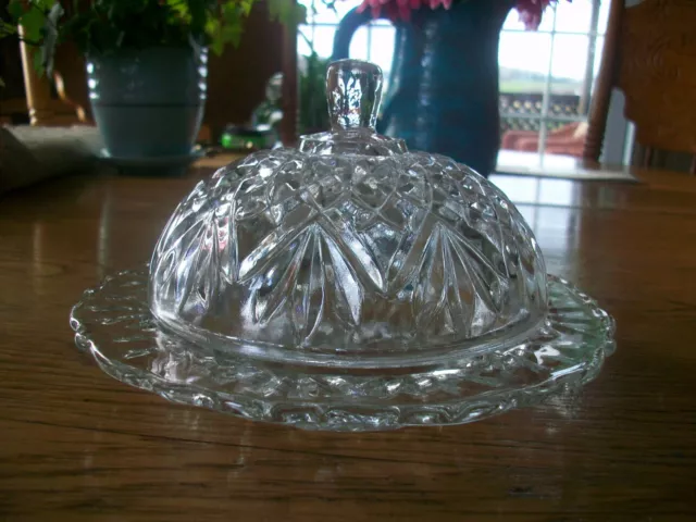 Vintage Early American Prescut  Round Covered Butter Dish  Pineapple Design