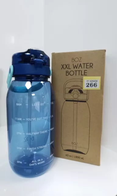 Boz Water Bottle With Straw Bpa Free Plastic Dual Lid 1.8 L Leak Proof  In Blue