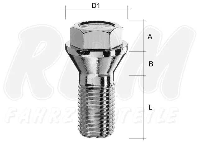 Radschraube Radbolzen M14x1,5 Kegelbund 60° SW17 Kurzkopf M14x15 21 23 26 28