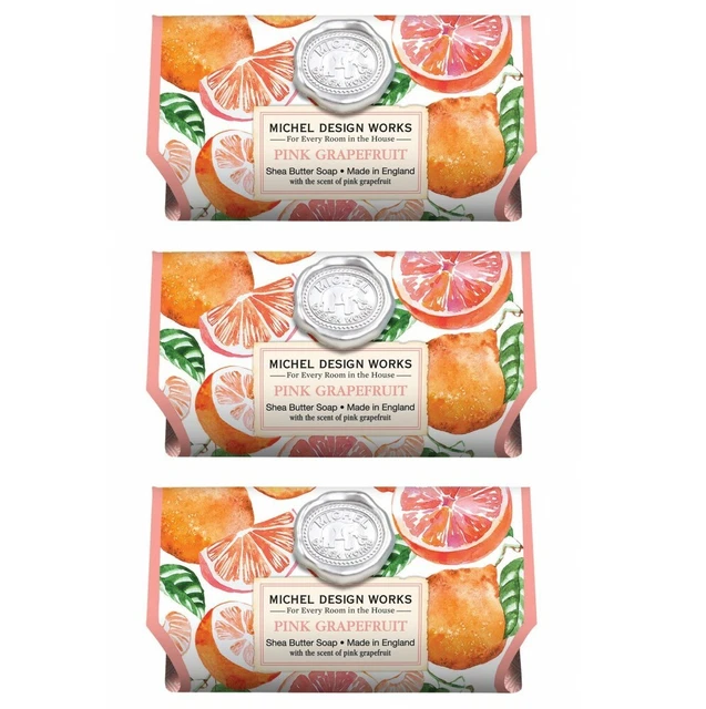 Set /3 Michel Design Works Large 8.7 oz Artisanal Bar Bath Soap Pink Grapefruit