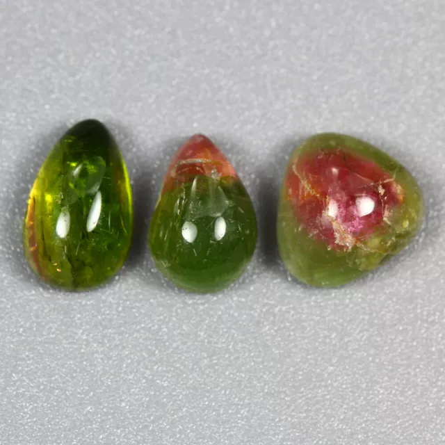 6.335 Ct Unique Hi-End Rare Bi-Color 100%Natural Unheated Tourmaline Cab 3-Pcs!!