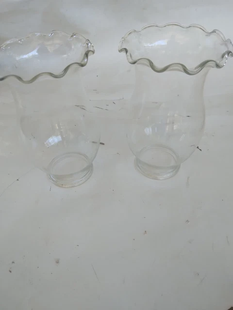 Vintage 2  Clear Glass Lamp Shade Ruffled Top Rim 6" Tall / 2-1/4" Lipped Fitter