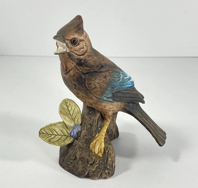 Vintage Otagiri Japan Bird Ceramic Figurine Hand Painted on Tree Branch Brown