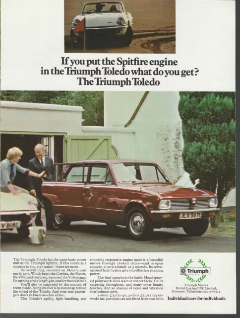 1972 TRIUMPH TOLEDO advertisement, British Leyland Triumph, British advert