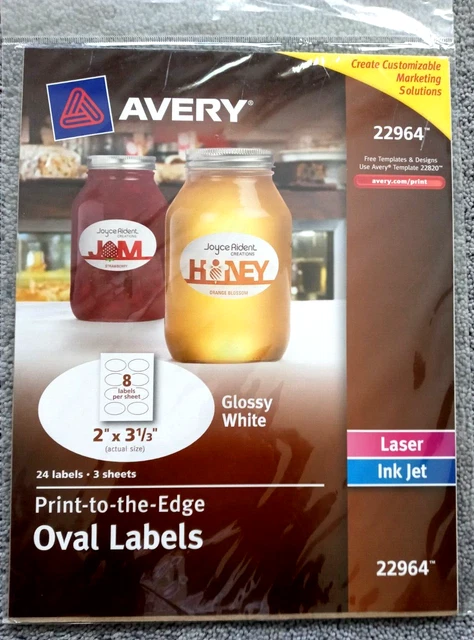 AVERY 24 Print to the Edge Oval Labels  2 " x 3 1/3" Diameter Laser Inkjet 22964