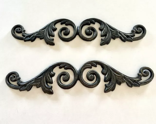24 inches Iron Scroll Leaf Topper, Wall Plaque, Pediment, Cast Iron, Old World