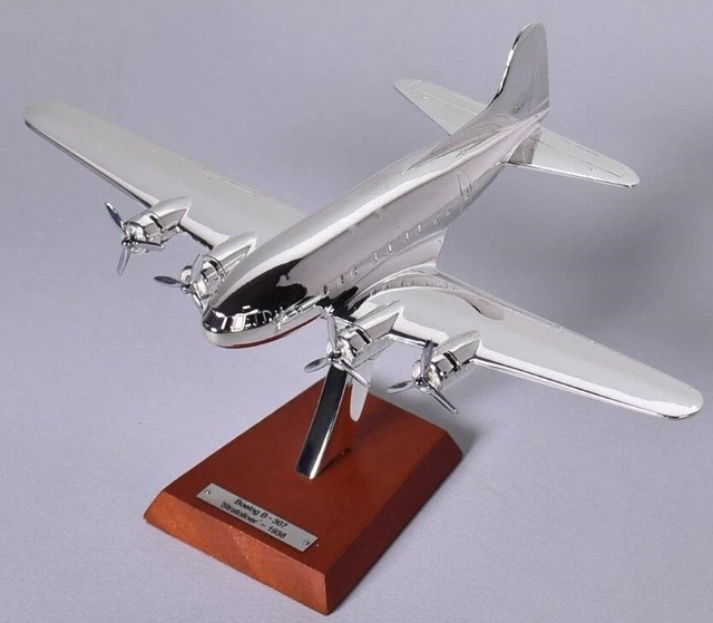 Boeing B-307 Stratoliner 1/200 – Argent Plaqué – Atlas Silver Classics – Socle Bois – Certificat Authentique – Collection