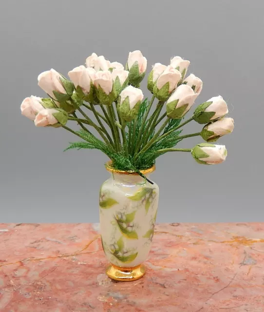 Rachel Munday Porcelain Vase w Roses Flowers Dollhouse Miniature 1:12