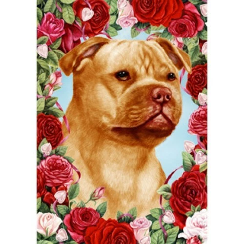 Roses Garden Flag - Orange Staffordshire Bull Terrier 192471