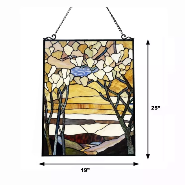 25" autumn sunrise tiffany style stained glass window panel 2