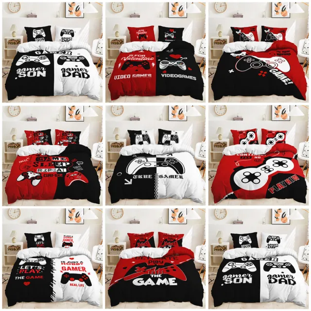 Gamer Son/Dad Video Games Play Game Controller Doona Duvet Quilt Cover Bed Set