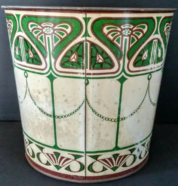 * Rare * Wheeling Co. Arts & Crafts Era Tin Litho Waste Basket-Look !