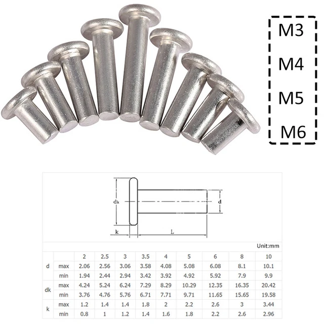 Aluminium Flat Head Solid Rivets M3 M4 M5 M6 Length 5mm-30mm Solid Flat Rivets