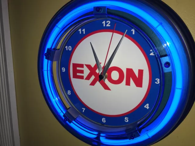 Exxon Oil Gas Service Station Garage Bar Advertising Neon Wall Clock Sign