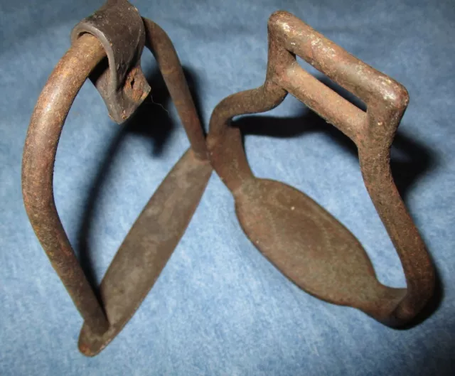 2 Antique Cast Iron STIRRUP Hand Forged 2 Lovely SCROLL PRESSED DESIGN Very Old