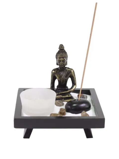 Tabletop Buddha Zen Garden Rock Candle Holder Incense Burner Gift & Home Decor