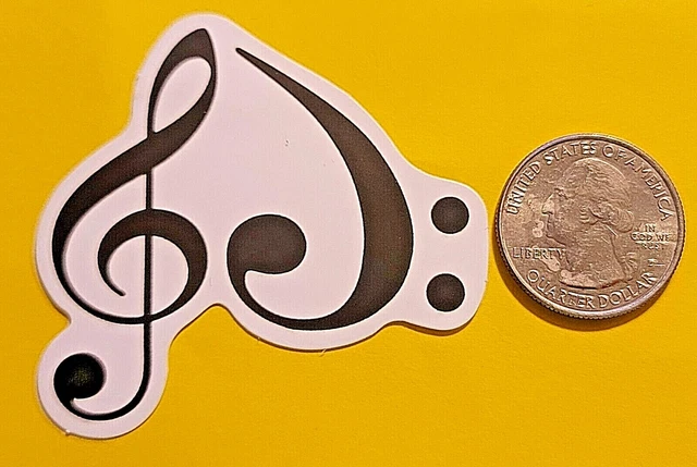 Treble Bass Clef Black and White Music Symbol Heart Looking Sticker Decal Cute