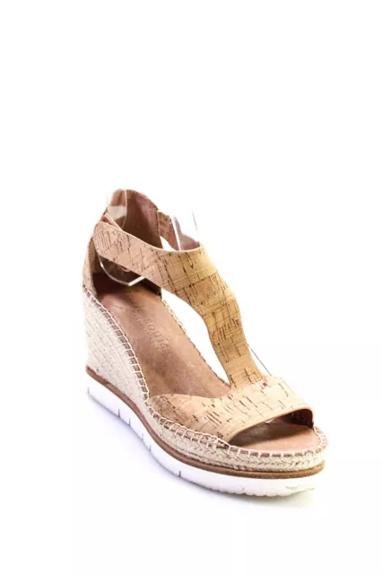 Gentle Souls Womens Cork Open Toe T-Strap Platform Wedge Sandals Beige Size 6.5